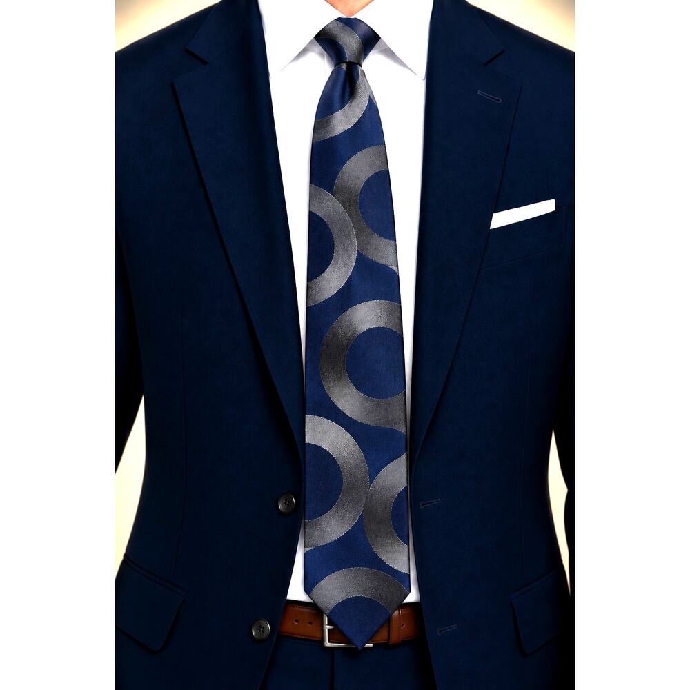 GIANFRANCO FERRE Men's 100% Silk Geometric Patterned Tie Blue Gray Silver Italy